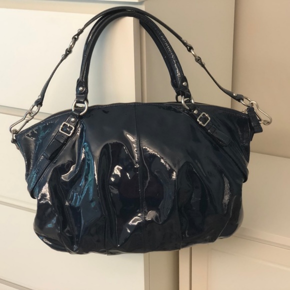 Navy Patent Coach Handbag - Picture 2 of 5